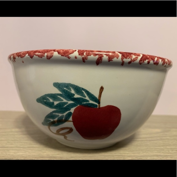 Handmade Chaparral Pottery USA Round Bowl w/Spongeware Rim & Apple Design - Picture 1 of 7